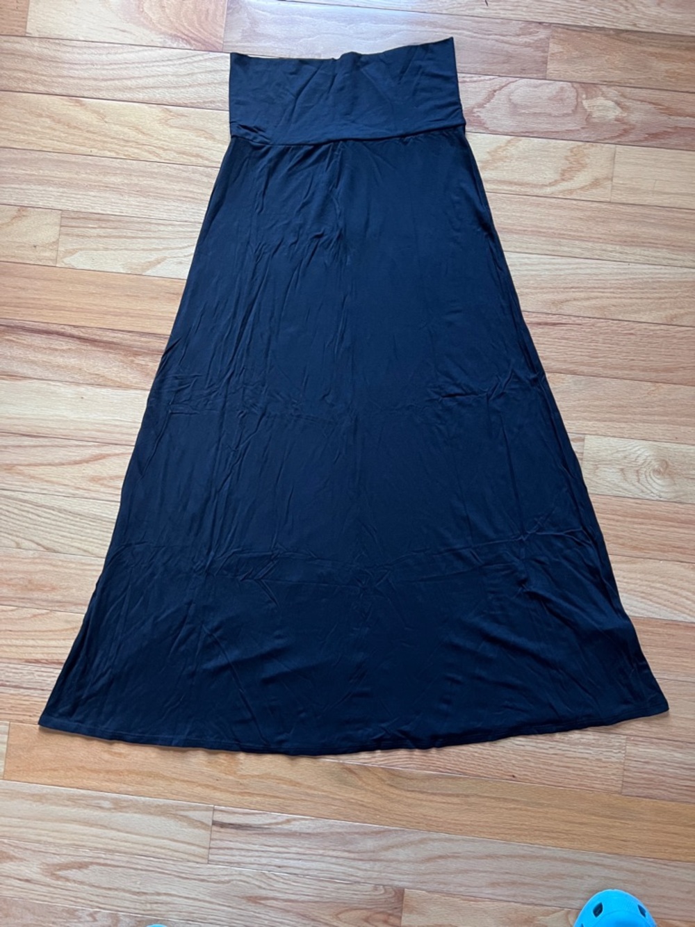 Women's Black Maxi Skirt with Fold-Over Waist